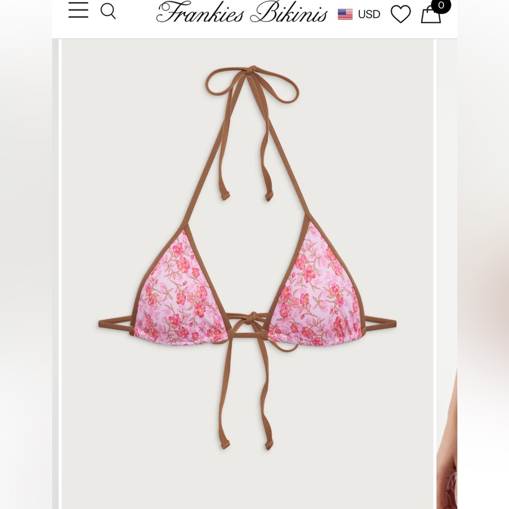Frankies Bikinis Pink Hibiscus Floral bikini with brown outline size medium